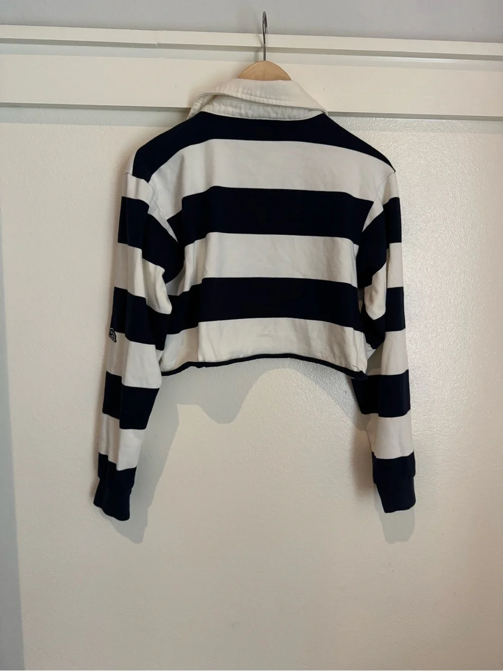 Hype & Vice Striped Rugby Crop Top S Navy White Long Sleeve Collegiate Preppy